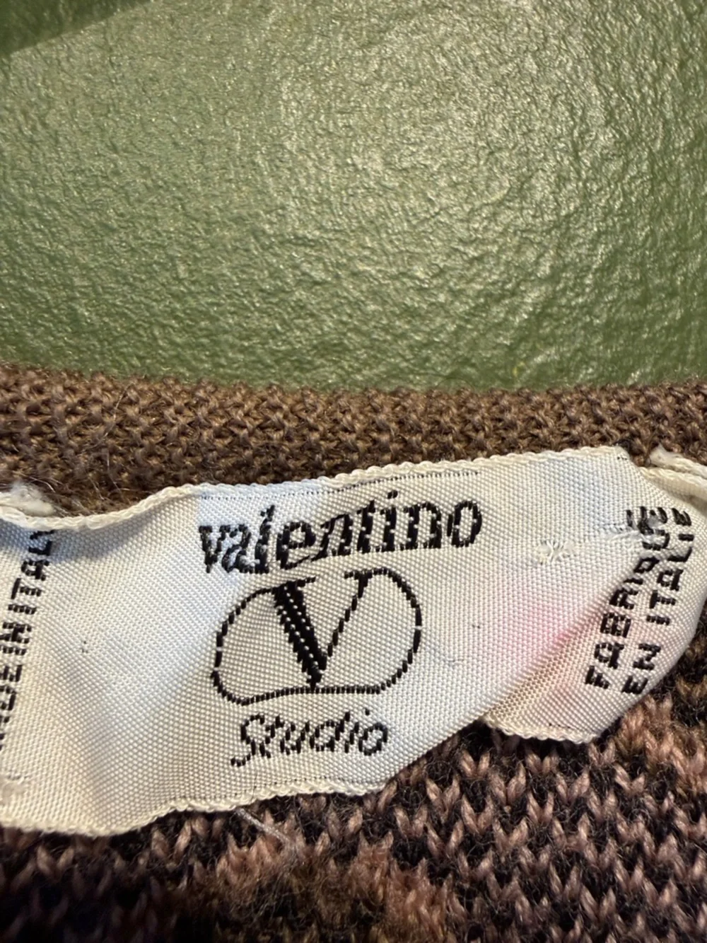 Vintage Valentino Brown and Pink Distressed Crewneck Sweater